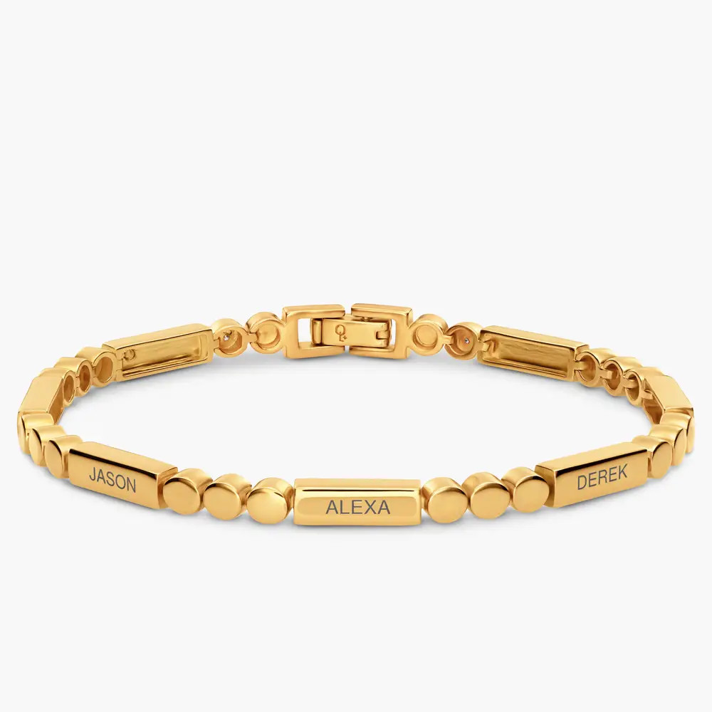 Engraved Mixed Dots Rectangle Bracelet- Gold Vermeil | Oak & Luna (US)