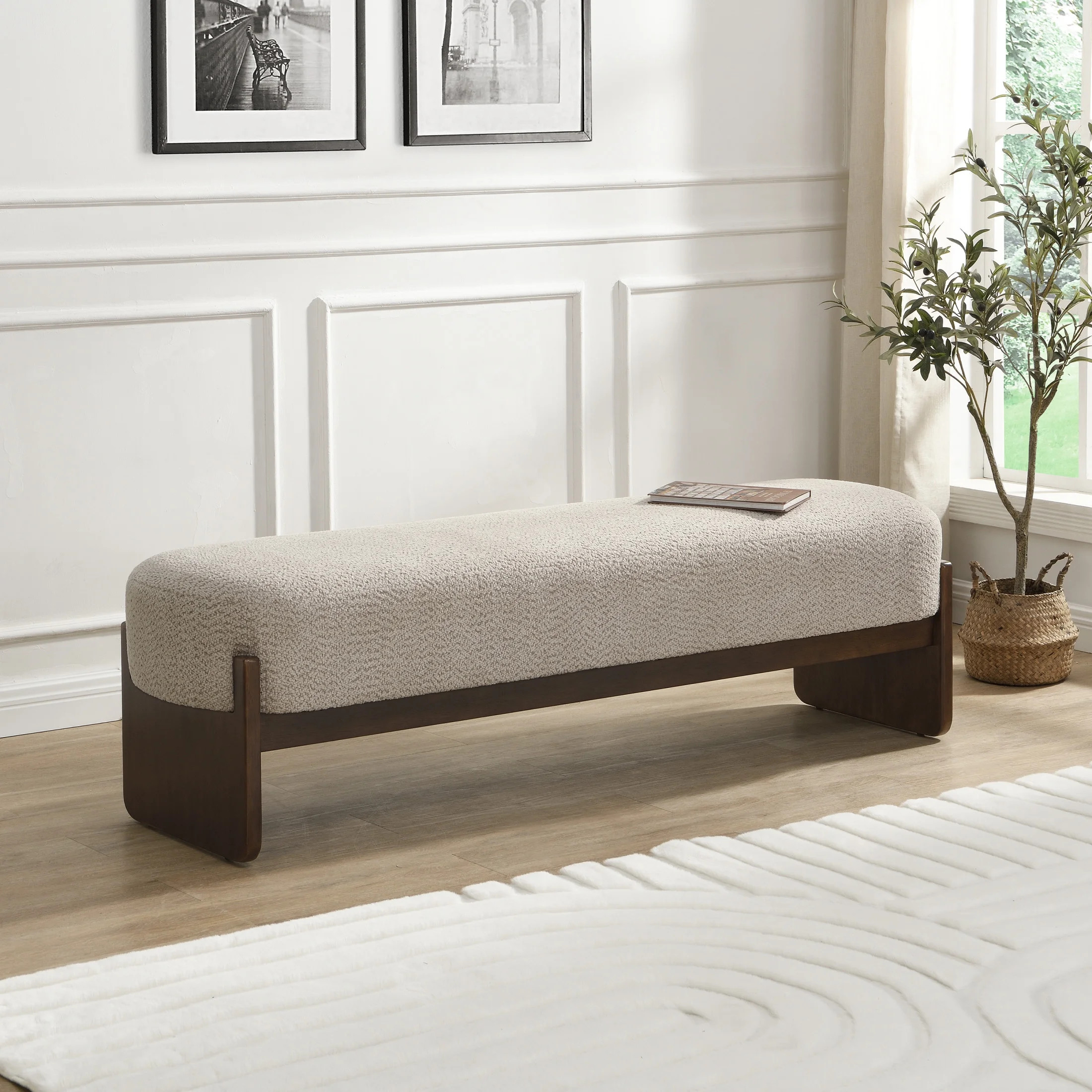 Piper Modern Upholstered Ottoman, Rectangular Bench with Solid Wood Legs, Beige | Walmart (US)