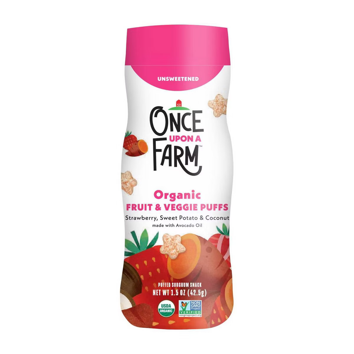 Once Upon a Farm Fruit and Veggie Puffs Strawberry Sweet Potato & Coconut Baby Snacks - 1.5oz | Target