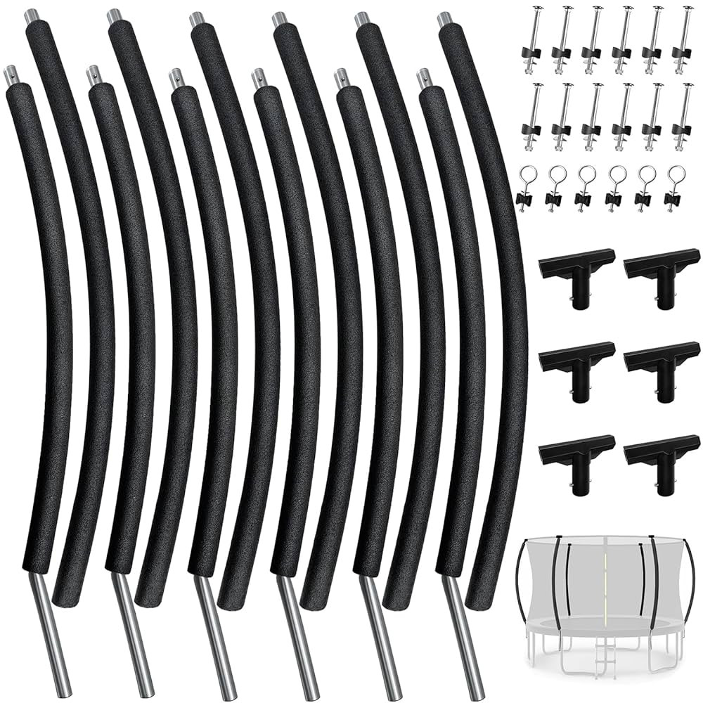 6 PCS Trampoline Curved Pole Replacement, Universal Curved Enclosure Net Poles for 8-16ft Frame, ... | Amazon (US)