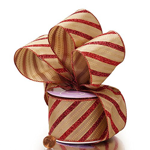 Red Glitter Striped Christmas Ribbon - 2 1/2" x 10 Yards, Gold Accents, Gift Wrapping, Wreath Decoration, Garland, Tree Topper Bow, Boxing Day, Arts and Crafts | Amazon (US)