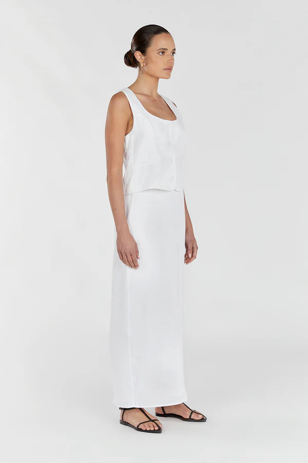 ROBERTS WHITE LINEN MIDI SKIRT | DISSH