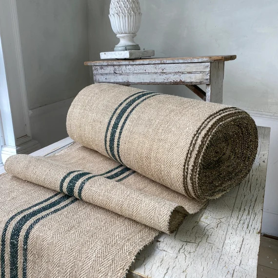 Stair Runner Heavy Hemp Grain Sack Fabric by the Yard GREEN | Etsy | Etsy (US)