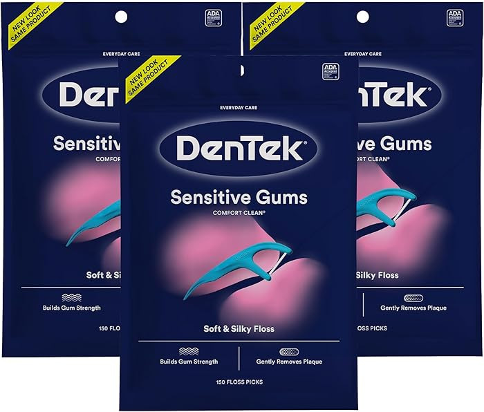 DenTek Comfort Clean Sensitive Gums Floss Picks, Soft & Silky Ribbon, 150 Count, 3 Pack | Amazon (US)