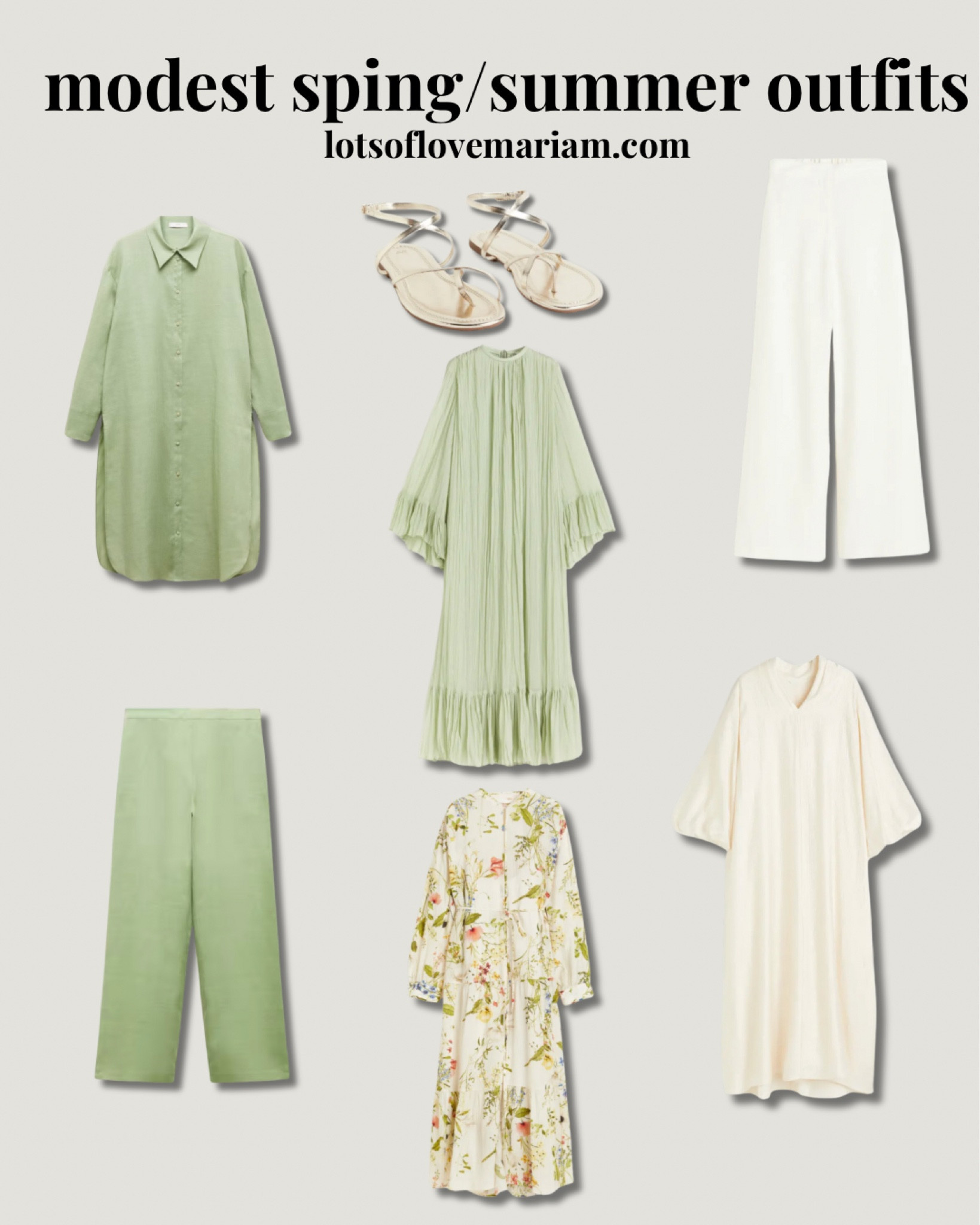Spring Wardrobe Staples, modest spring outfits, linen co ord, maxi dress, sage green dress, white maxi dress, white wide leg trousers, gold sandals 

#LTKSeasonal #LTKstyletip #LTKeurope