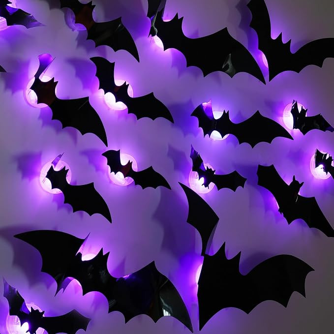 TW SHINE 36 Pcs Halloween Bats Wall Decor, Removable Lighted 3D Bats Wall Stickers Assorted Size,... | Amazon (US)