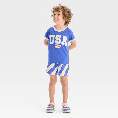 Toddler Boys' 2pc Americana USA Short Sleeve T-Shirt and Shorts Set - Blue 18M | Target