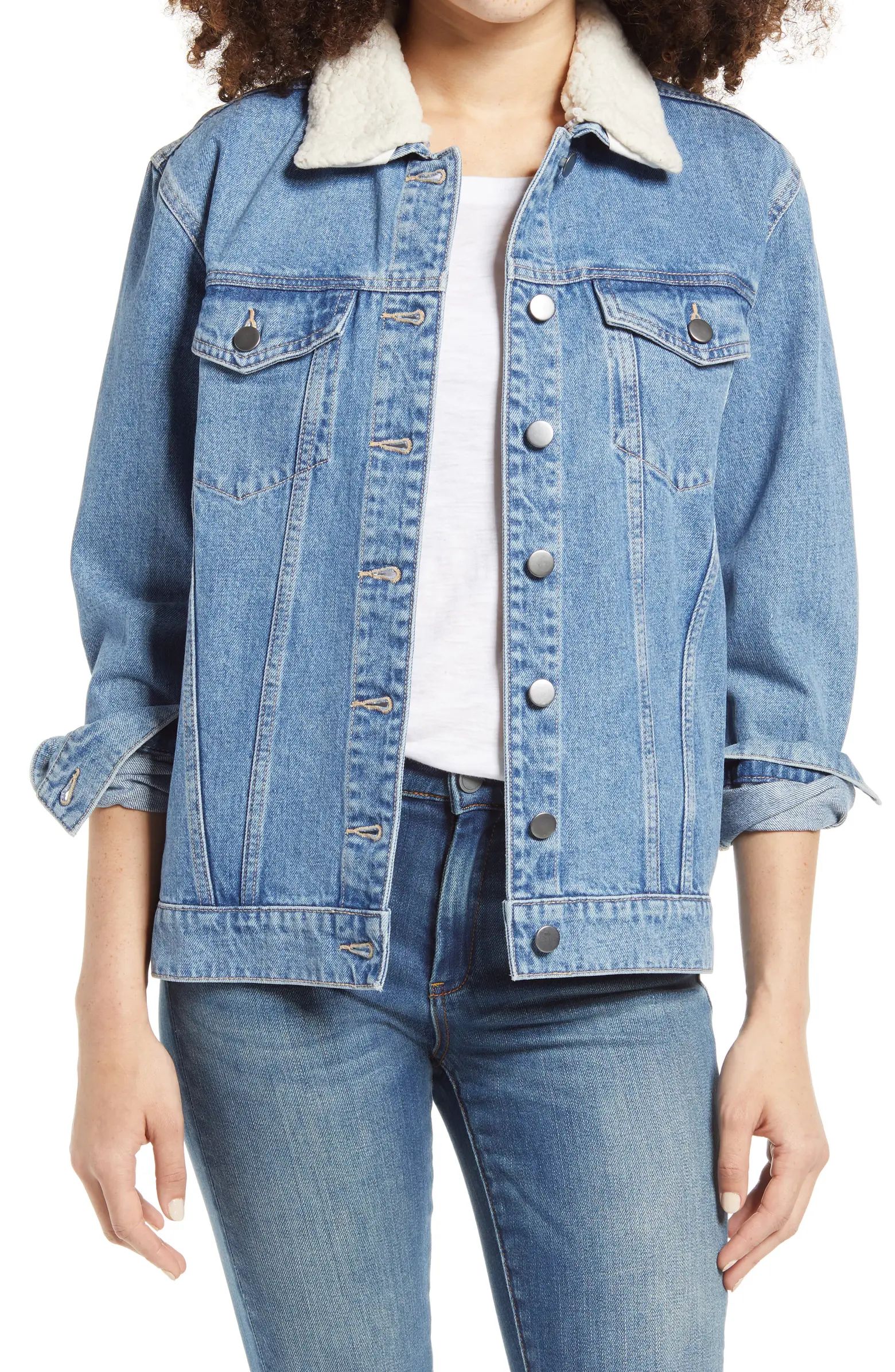 Denim Jacket with Removable Faux Shearling Collar | Nordstrom