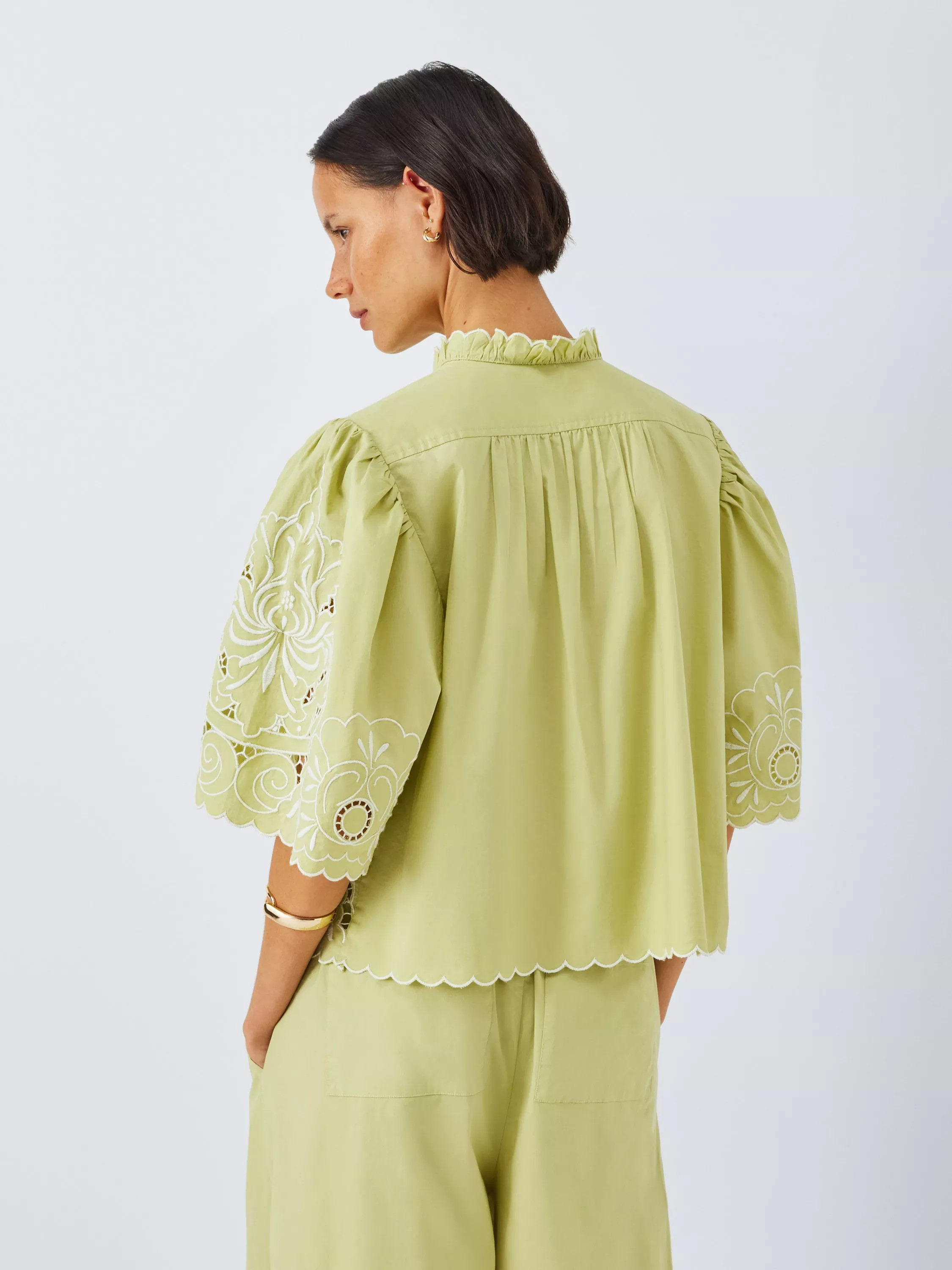 AND/OREmbroidered Cutwork Scallop Top, Green | John Lewis (UK)