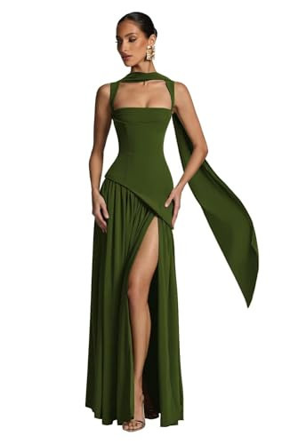 OEUVIGF Olive Green Chiffon Bridesmaid Dresses for Women 2026 Spaghetti Strap Square Neck Side Slit A Line Long Formal Gowns 8 Olive Green | Amazon (US)