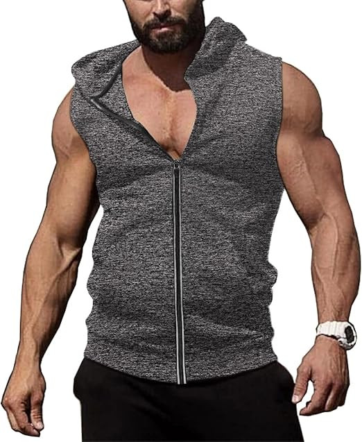COOFANDY Men's Workout Hooded Tank Tops Zip Up Sleeveless Hoodie Bodybuilding Fitness Gym Muscle ... | Amazon (US)