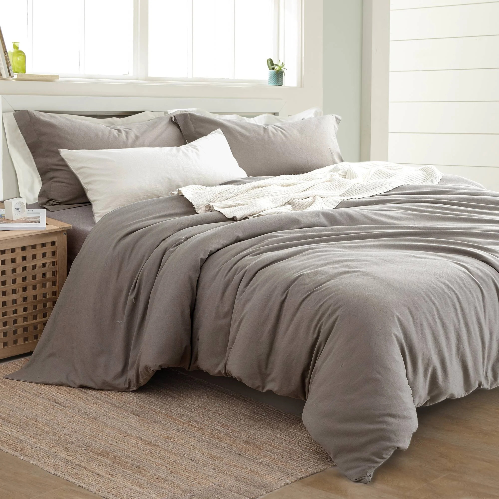 3 Piece Linen/Cotton Duvet Set, Gray, Queen | Walmart (US)