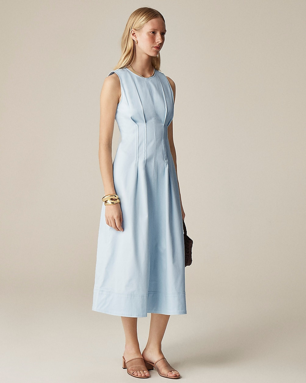 Pintuck midi dress in stretch twill | J. Crew US