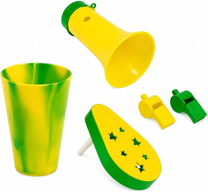Kit Torcedor Brasil Copa do Mundo, 5 Peças, Verde e Amarelo, com Copo 750ml, Corneta, Apitos e T... | Amazon (BR)