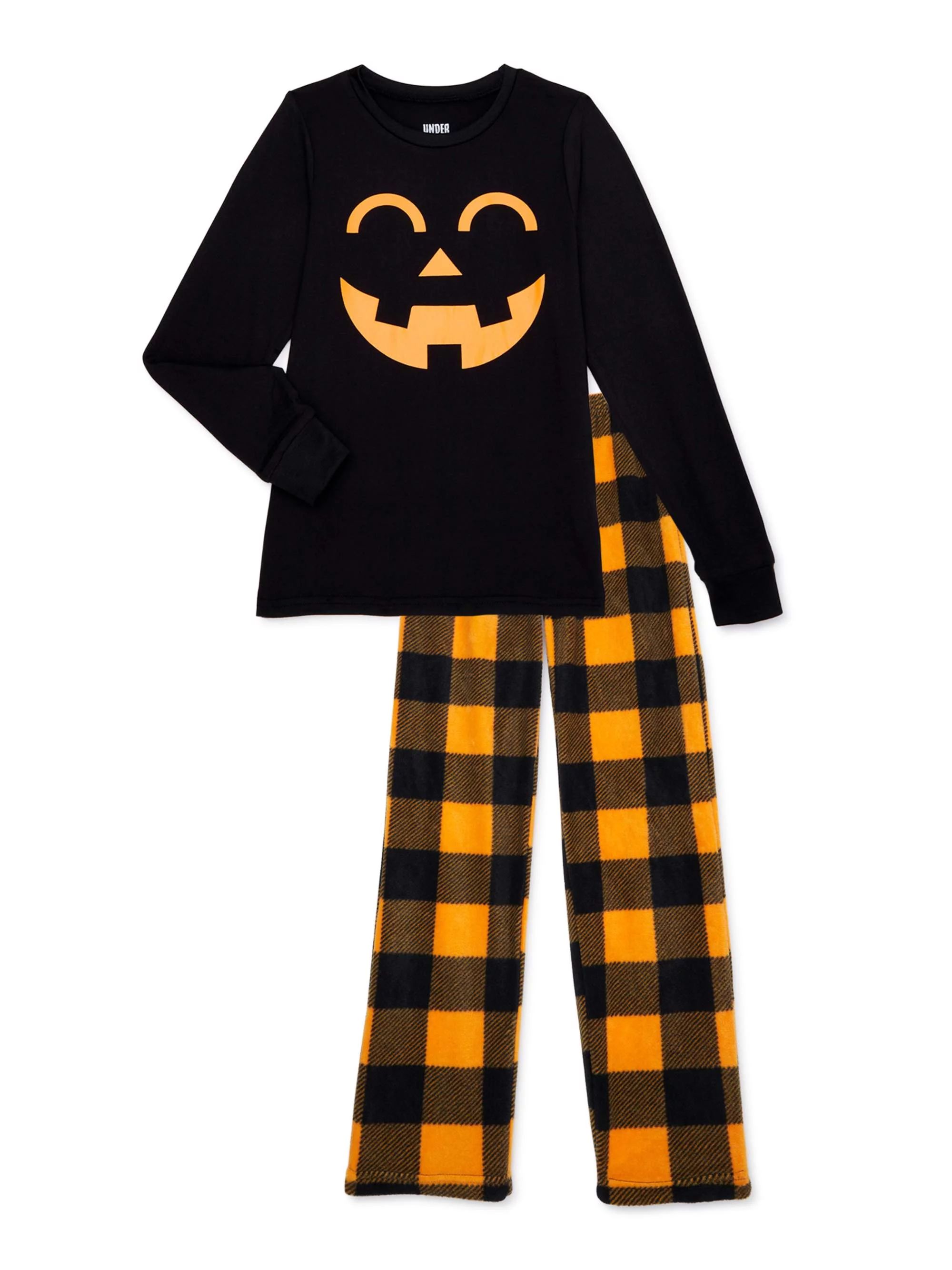 Kid's Matching Family Halloween Pajamas Pumpkin Buffalo Plaid, 2-Piece Set | Walmart (US)