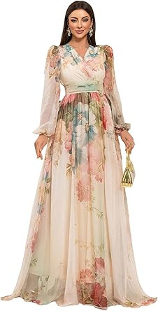 Womens Summer Dresses,Floral Patterns Vintage Elegant Cocktail Long Sleeve Boho Casual Maxi Weddi... | Amazon (US)