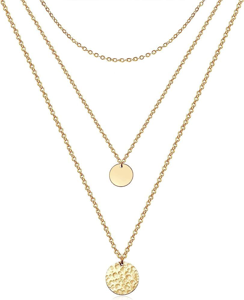 Dainty Layered Necklace for Women Real Gold Plated Coin Choker Necklace | Amazon (US)