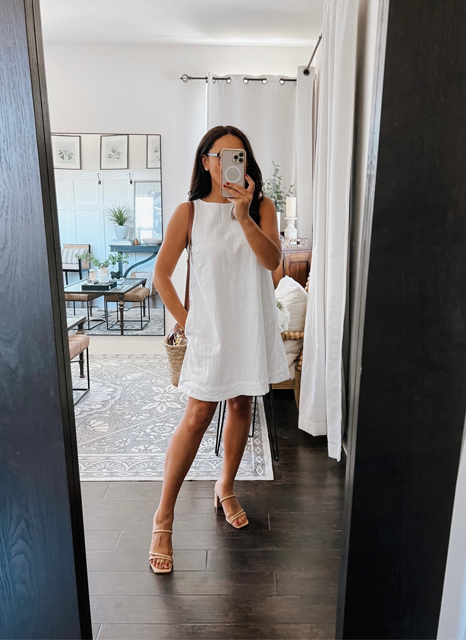 high neck linen mini dress High Neck Short Dress