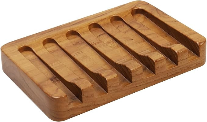 Soap Dish with Slanted Waterfall Design by HTB, Bar Soap Holder Teak Wood, Soap Saver for Shower,... | Amazon (US)
