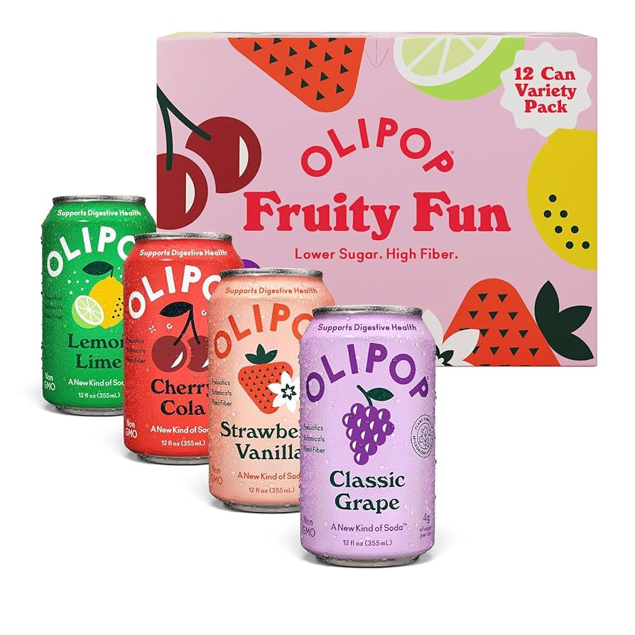 OLIPOP Prebiotic Soda Pop, Fruity Fun Variety, Pantry Pack Packed with Prebiotics, Fiber, and Bot... | Amazon (US)