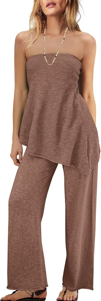 Panadila Womens Off Shoulder Sweater Set 2 Piece Outfits Summer Vacation Knit Matching Lounge Set... | Amazon (US)