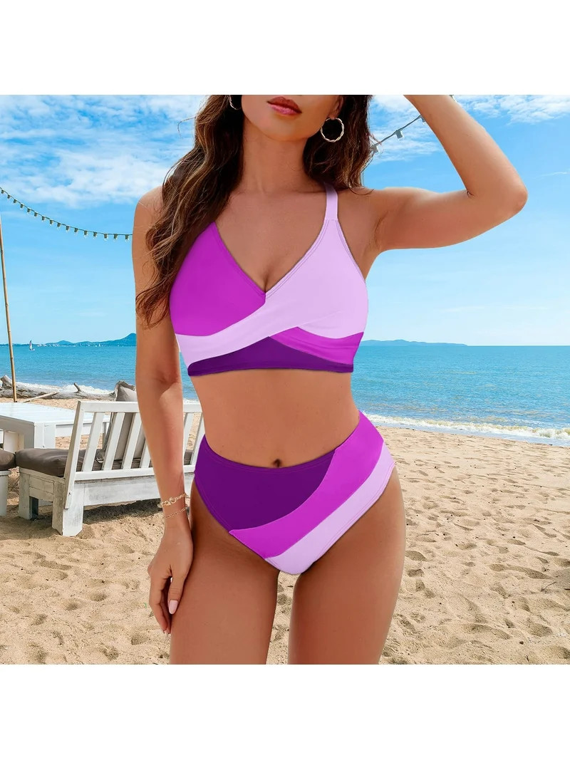 Rosvigor Womens Swimsuits Two Piece Bikini Sets Bathing Suits for Women Summer Color Block Swimwe... | Walmart (US)