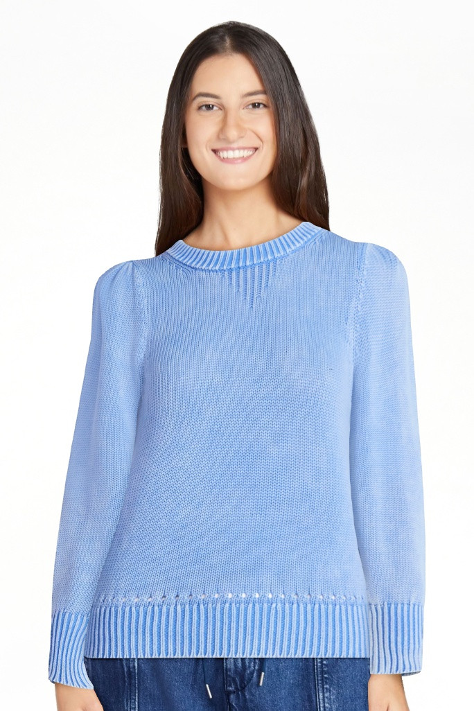 Scoop Women’s Acid Wash Cotton Sweater with Long Puff Sleeves, Midweight, Sizes XS-XXL | Walmart (US)
