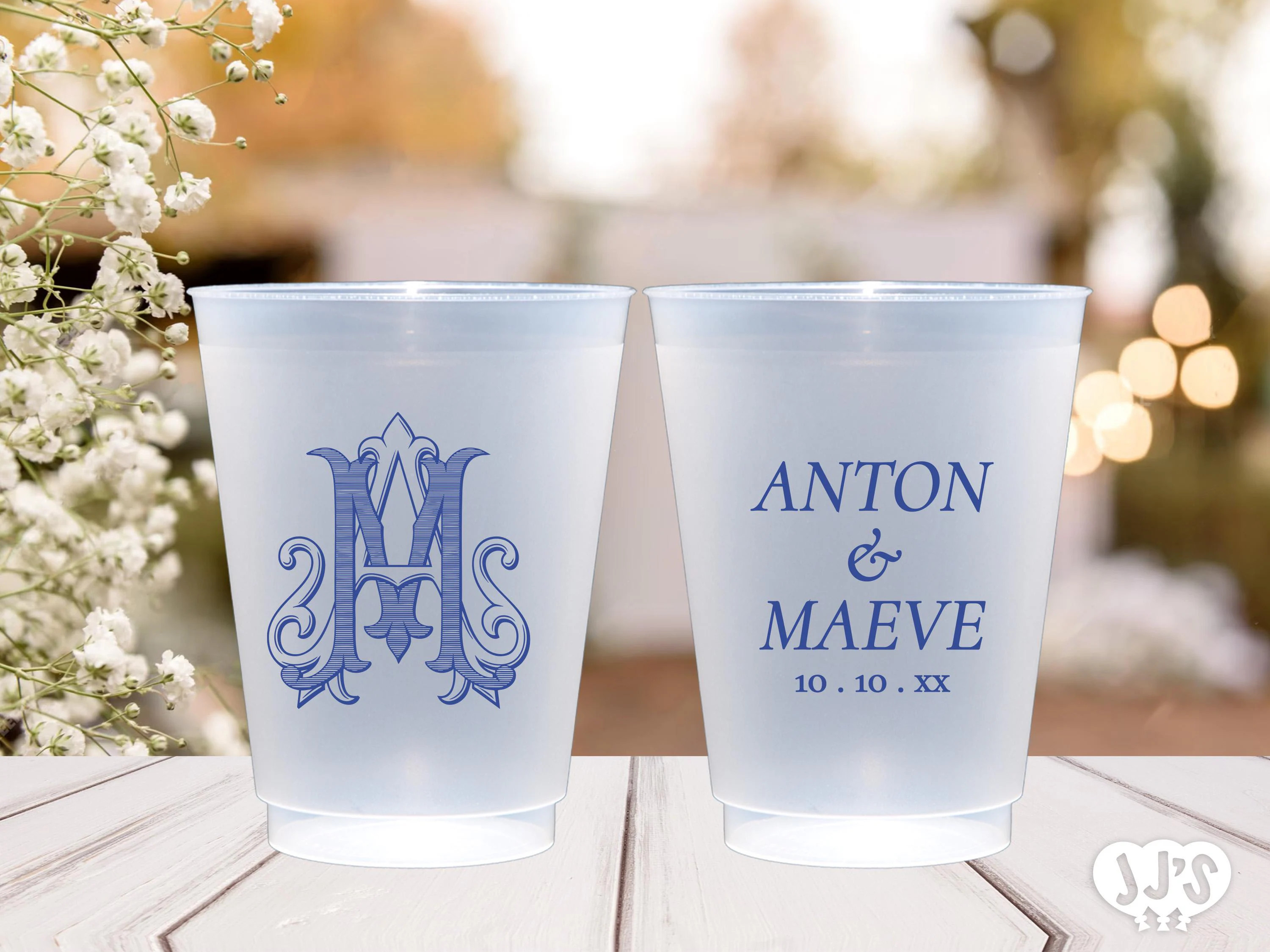 Personalized Vintage Wedding Monogram Frosted Cups - Custom 12oz or 16oz, 36+ Colors, Bridal Shower, Wedding Favors | Etsy (Global)