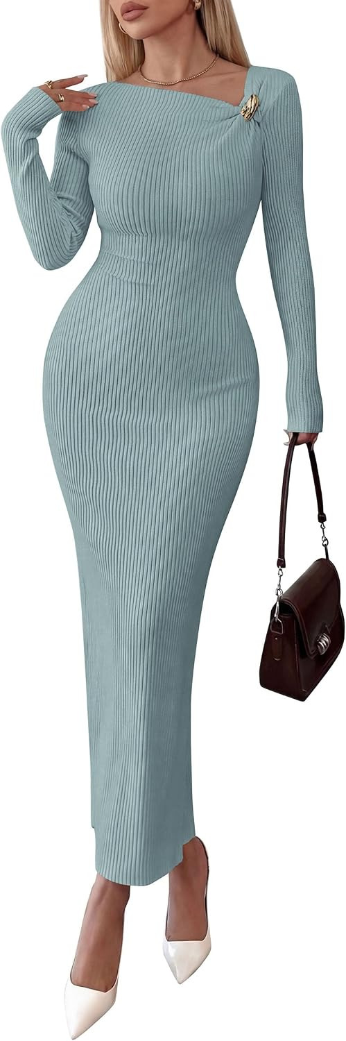 PRETTYGARDEN Womens Fall Long Sleeve Ribbed Sweater Dress | Amazon (US)