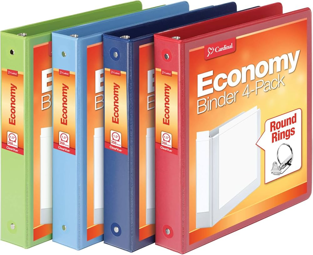 Cardinal 3 Ring Binders, Round Rings, Holds 350 Sheets, ClearVue Presentation View, Non-Stick, As... | Amazon (US)