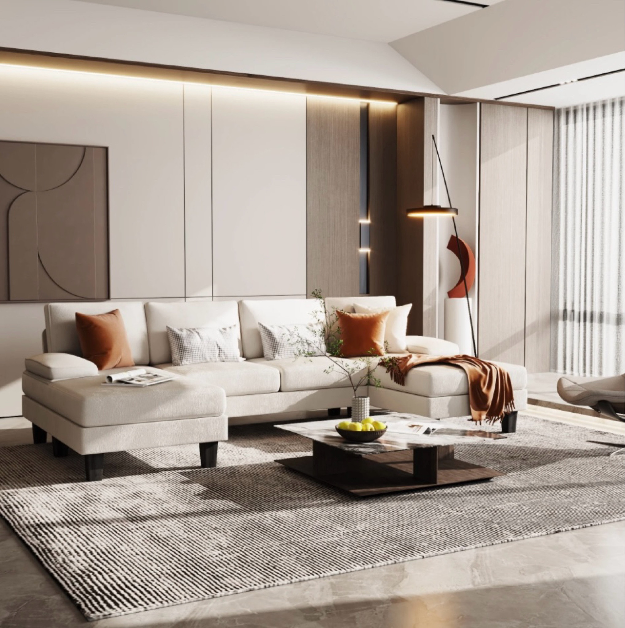  Modern U-Shape Sectional Sofa, Chenille Fabric Modular Couch, 4 Seat Oversized Sofa with Chaise for Living Room, White 🕊️ comes in three colors!