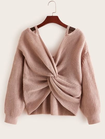 Twist Front Drop Shoulder Sweater | SHEIN
