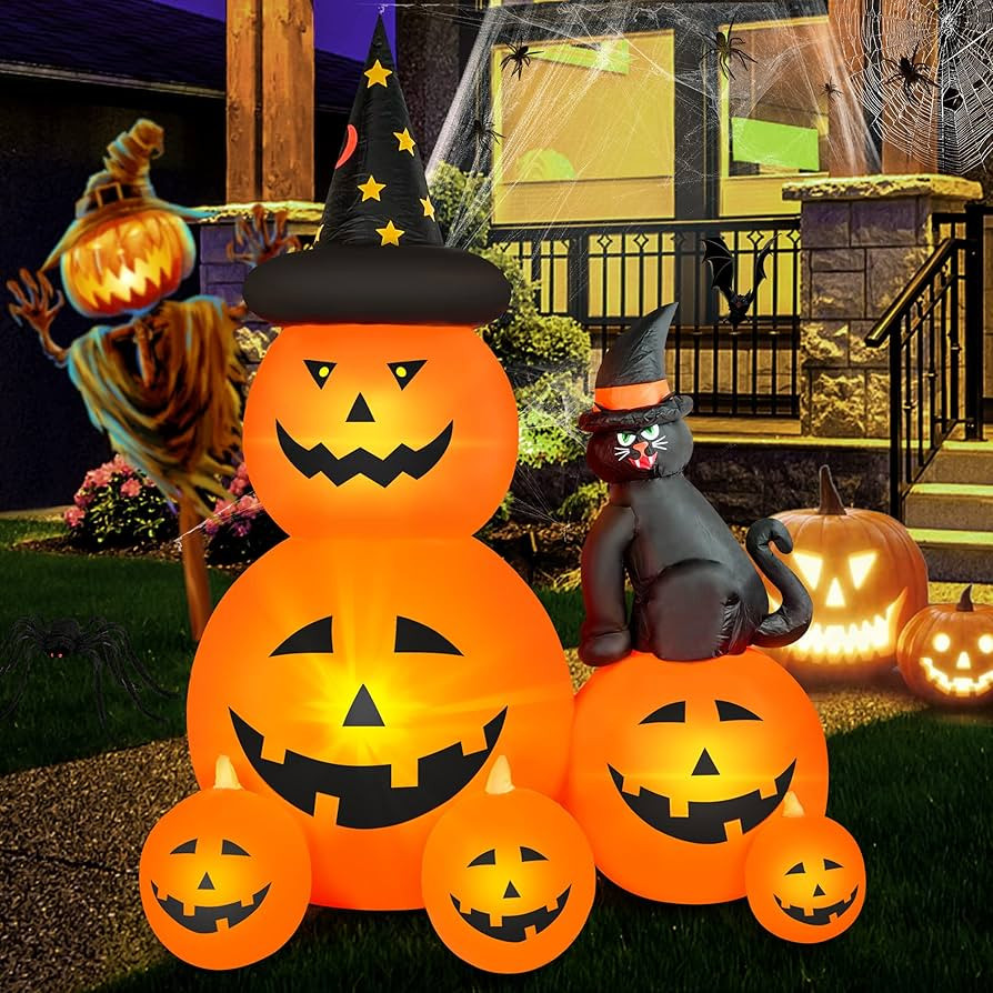HOPOCO 6 FT Halloween Inflatable Decorations Spooky Ghost Pumpkin Lighted and Witch's Cat, Hallow... | Amazon (US)
