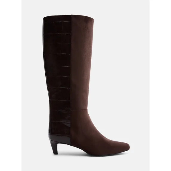 Scoop Women’s Two Tone Kitten Heel Knee High Boots, Wide Width Available | Walmart (US)