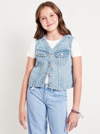 Cropped Button-Front Jean Vest for Girls | Old Navy (US)