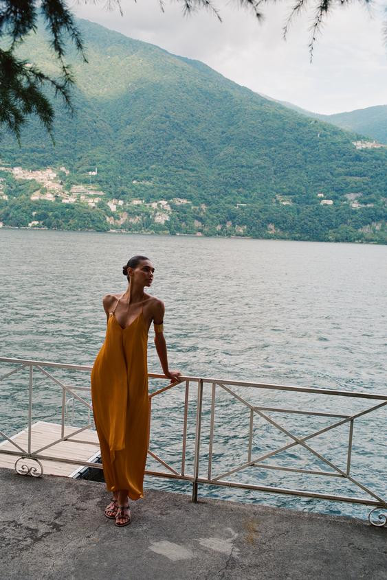 SATIN EFFECT MIDI DRESS WITH TRIM | Zara US