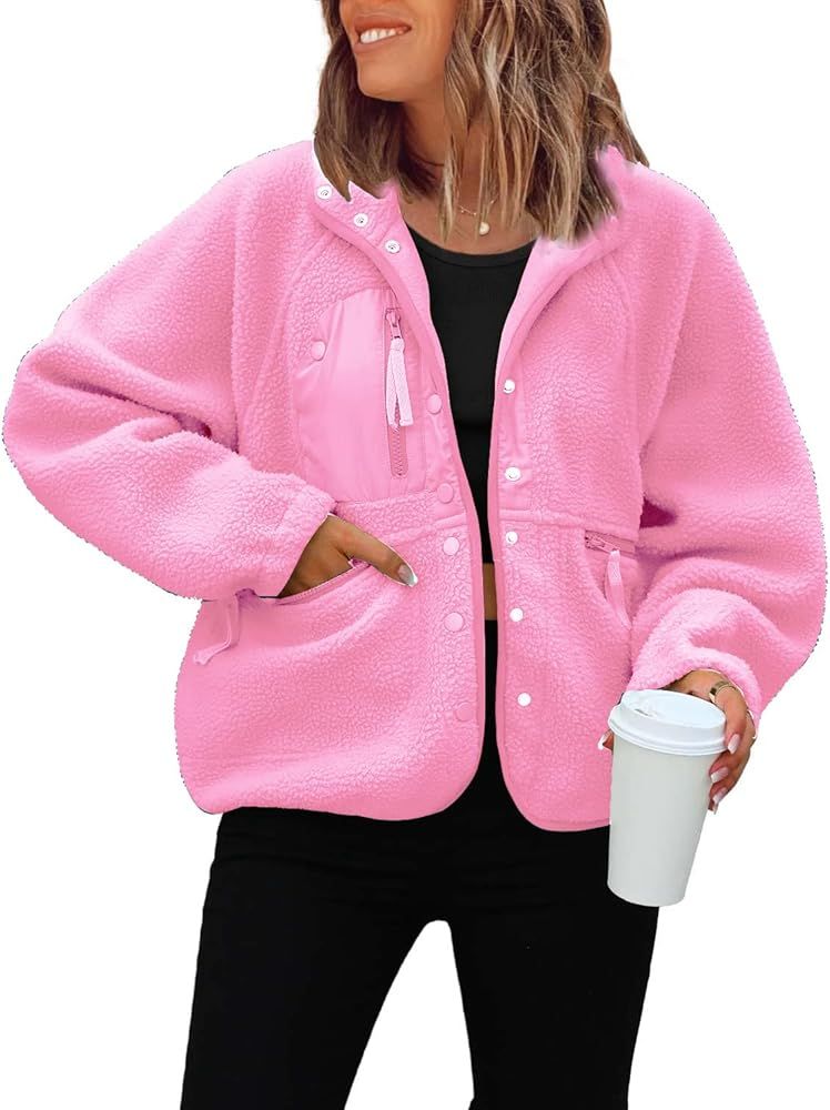 ReachMe Womens Casual Lapel Long Sleeve Sherpa Jacket Button Down Fuzzy Fleece Coat Winter Y2K Outwe | Amazon (US)