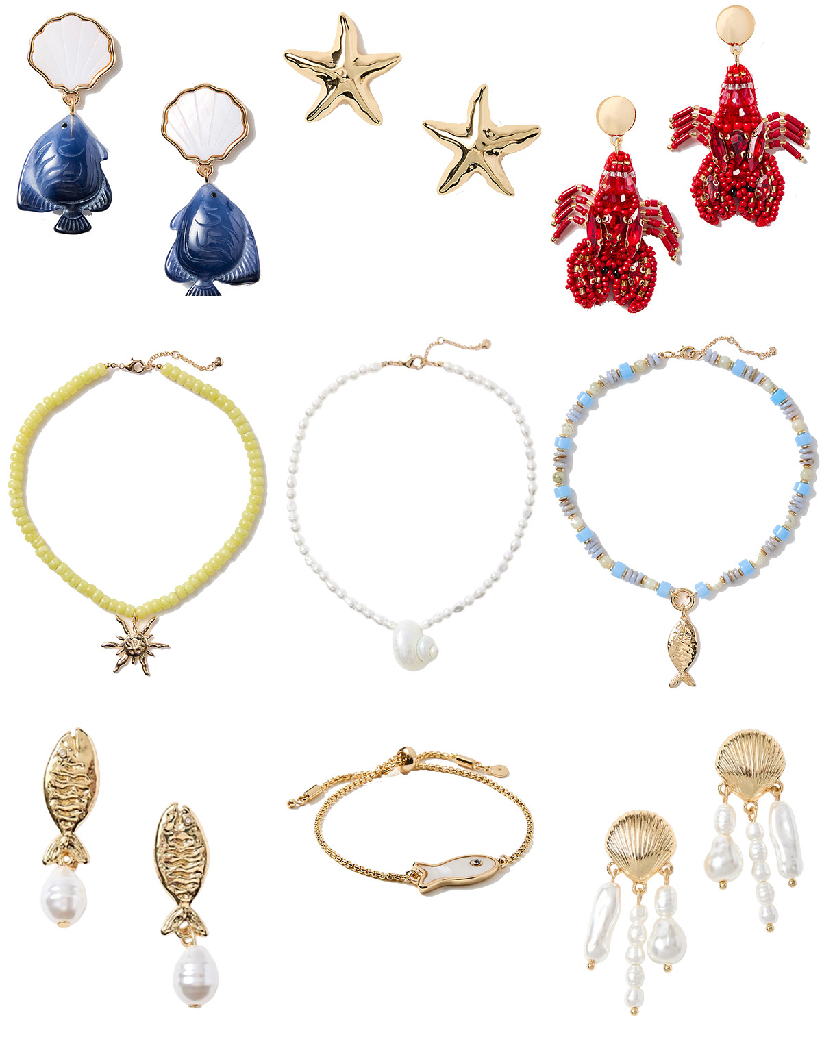 Loft summer jewelry 

Loft brings a vibrant, high-energy charm to summer accessorizing with these pieces. This summer jewelry collection’s showstoppers are undoubtedly the intricately beaded, bright red lobster drop earrings and the whimsical blue fish drops topped with white shell studs. 

 #LTKSeasonal #LTKSaleAlert