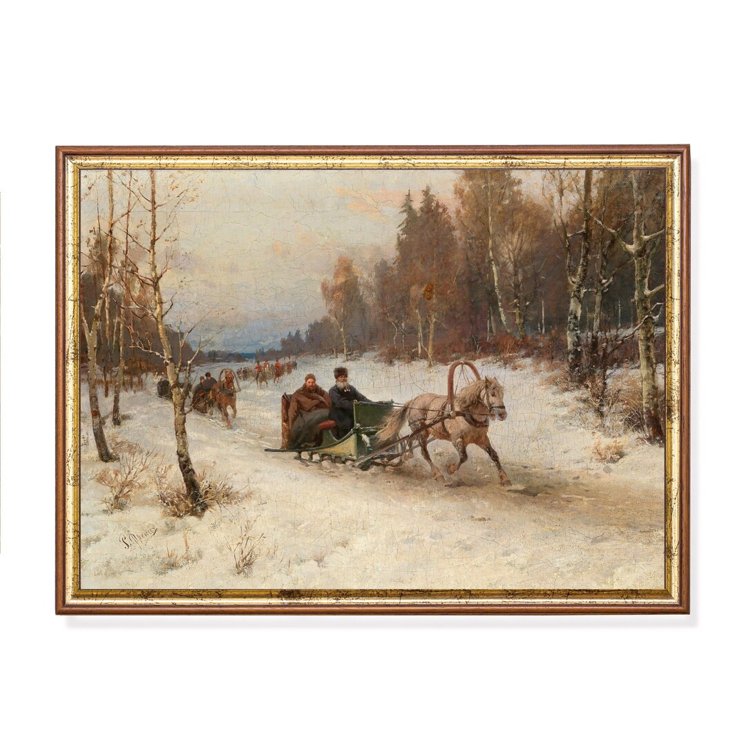 Winter Sleigh Ride Painting: Snowy Landscape Antique Art Print | Etsy (US)