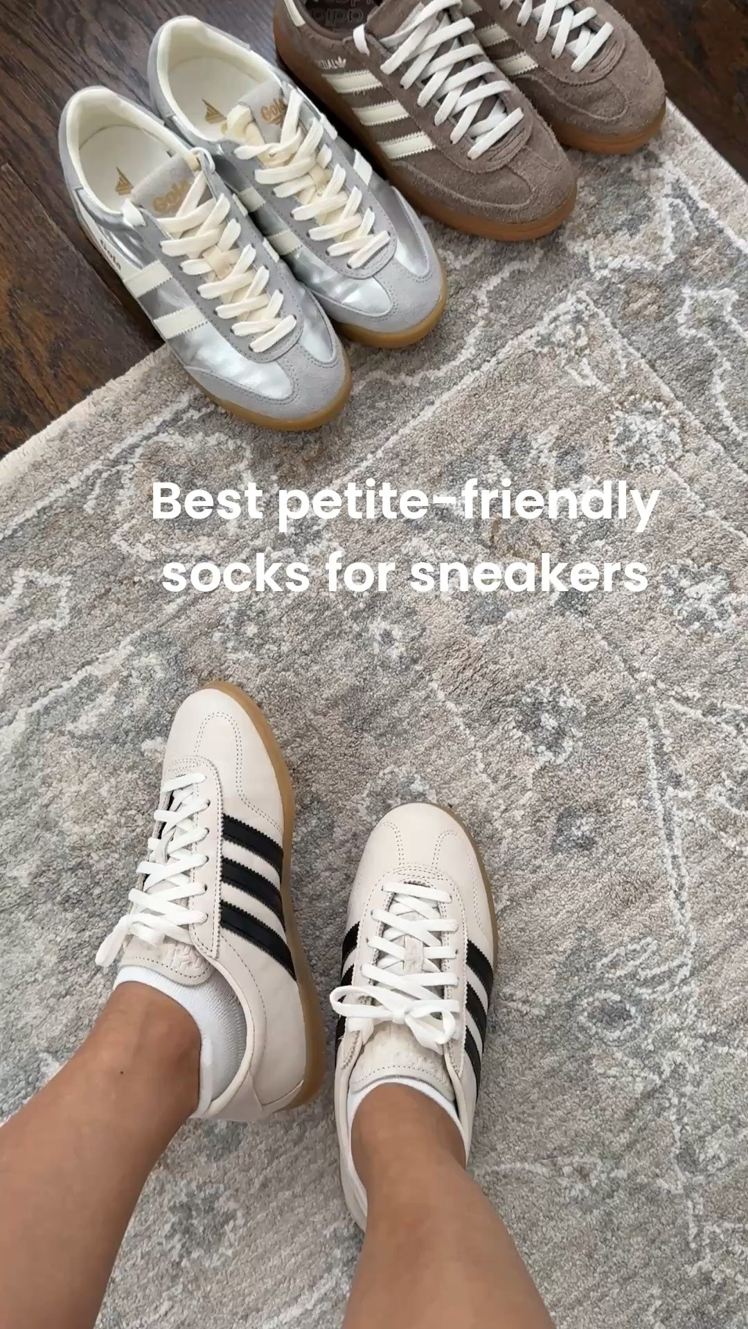 Best petite friendly socks for sneakers
• Bombas socks size small, my favorite lower ankle socks, thicker at the bottom that provides additional cushioning
• on my feet: Adidas gazelle sneakers size 5, TTS to a tad big

• pictured in the back: Adidas taupe handball sneakers size 5, runs big, has supportive insoles 
• Gola silver sneakers size 5, TTS very comfy

Comfortable sneakers, everyday shoes, white cotton ankle socks, nordstrom

#LTKPetite #LTKActive #LTKTravel