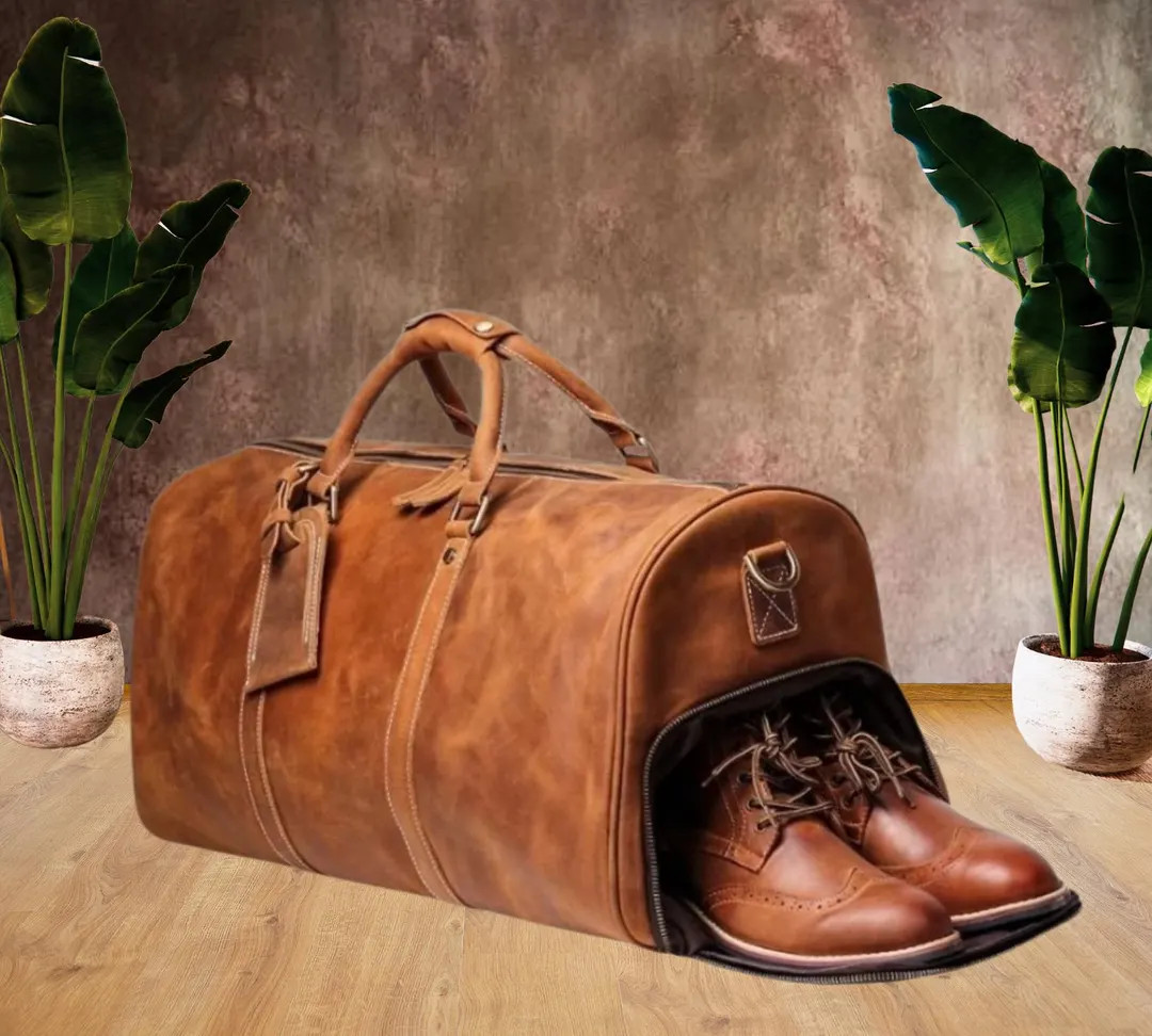 Custom Leather Duffle Bag Handmade Leather Weekender Gym Bag Personalized Gift for Him Vacation D... | Etsy (US)