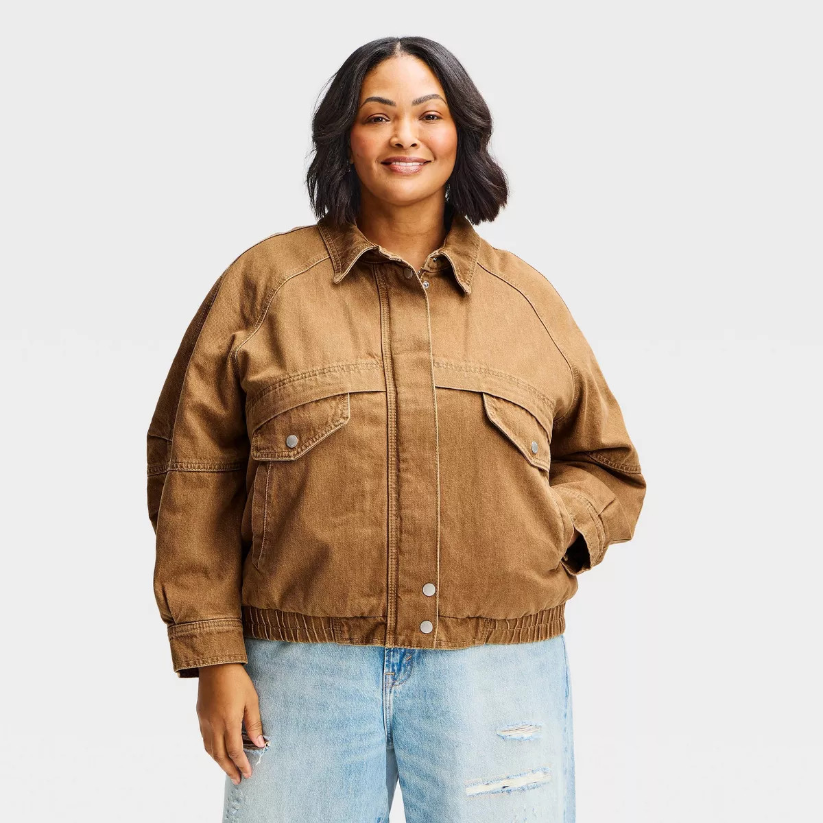 Women's Denim Bomber Jacket - Universal Thread\u2122 Brown XXL | Target