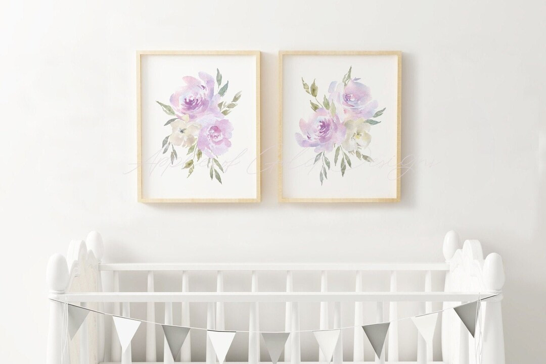 Purple Watercolour Flowers Printable Lavender Floral Baby Room Wall Decor Baby Girl Nursery Art M... | Etsy (US)