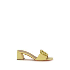 Santoni Leather Slide with Buckle Detail Heel Sandal — Yellow - EU37.5/US7.5 | Italist Inc.