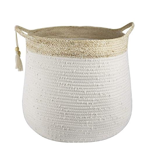 LA JOLIE MUSE Large Woven Rope Storage Baskets - White Cotton Rope Laundry Basket, Large Decorati... | Amazon (US)