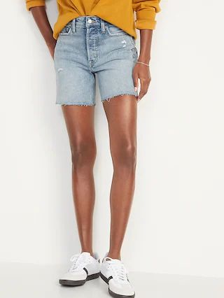 High-Waisted Button-Fly O.G. Straight Ripped Cut-Off Jean Shorts for Women -- 5-inch inseam | Old Navy (US)