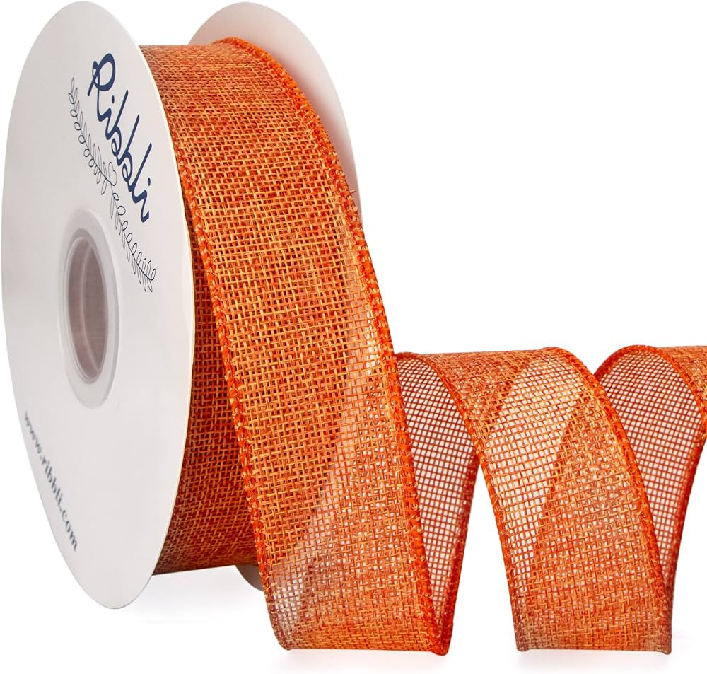 Ribbli Orange Burlap Wired Ribbon, 1-1/2\u201d Inch x Continuous 20 Yard, Orange Wired Ribbon for... | Amazon (US)