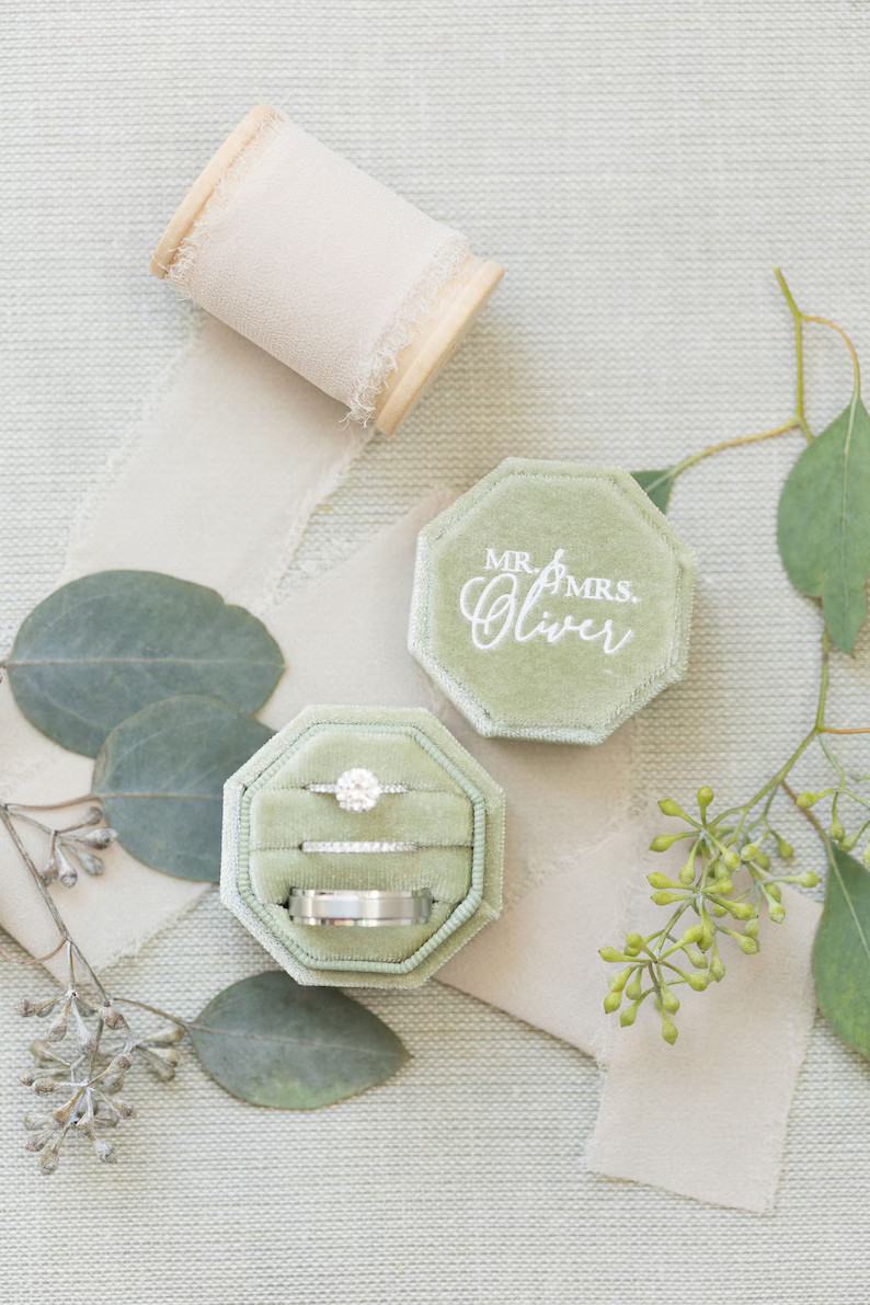 Triple Slot Octagon Velvet Ring Box | Custom Wedding Ring Box | Engagement Ring Box | Triple Slot... | Etsy (US)