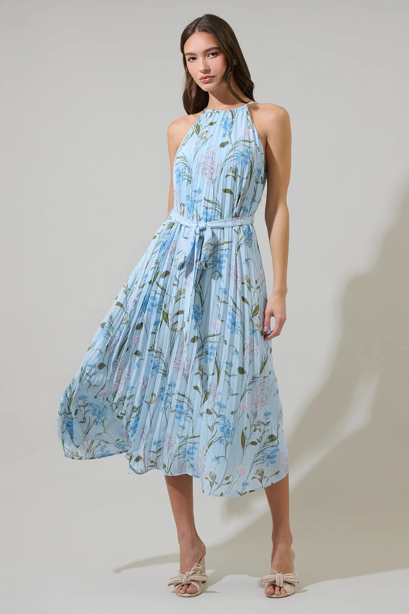Leida Floral Maly Pleated Midi Dress | Sugarlips