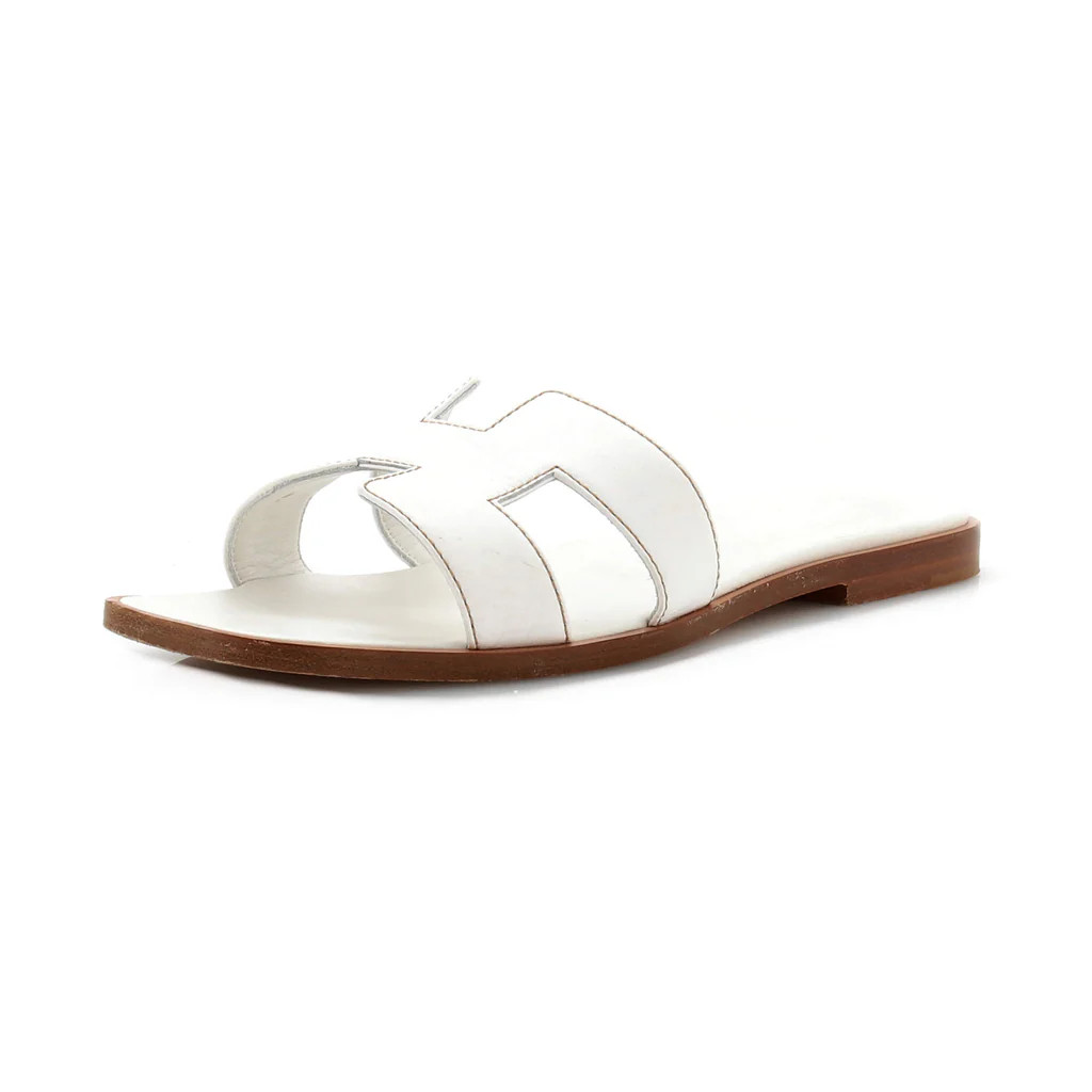 Hermes Women's Oran Sandals Leather White 24837012 | Rebag